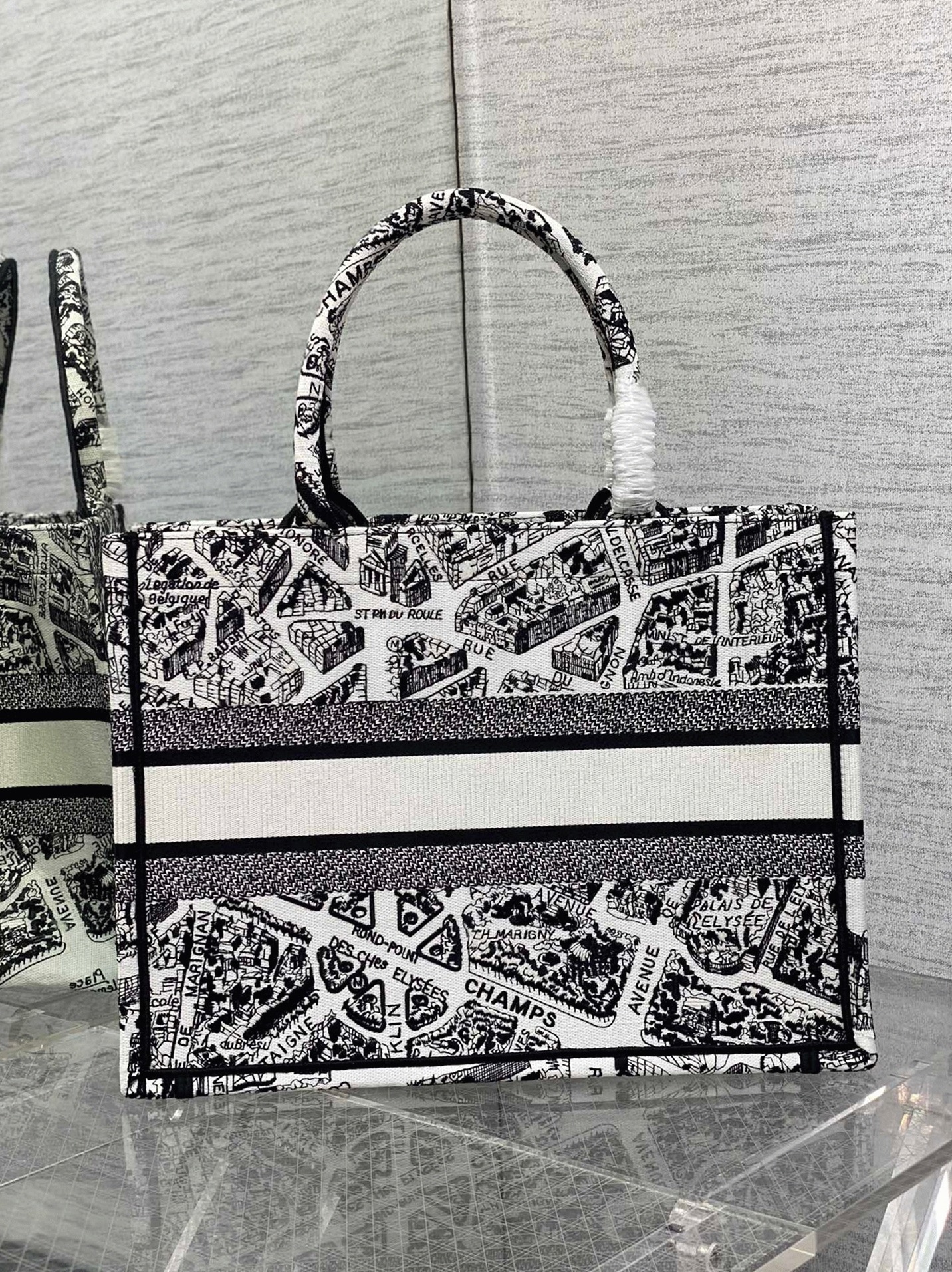Dior Large Book Tote Bag Knockoff in White Plan de Paris Embroidery