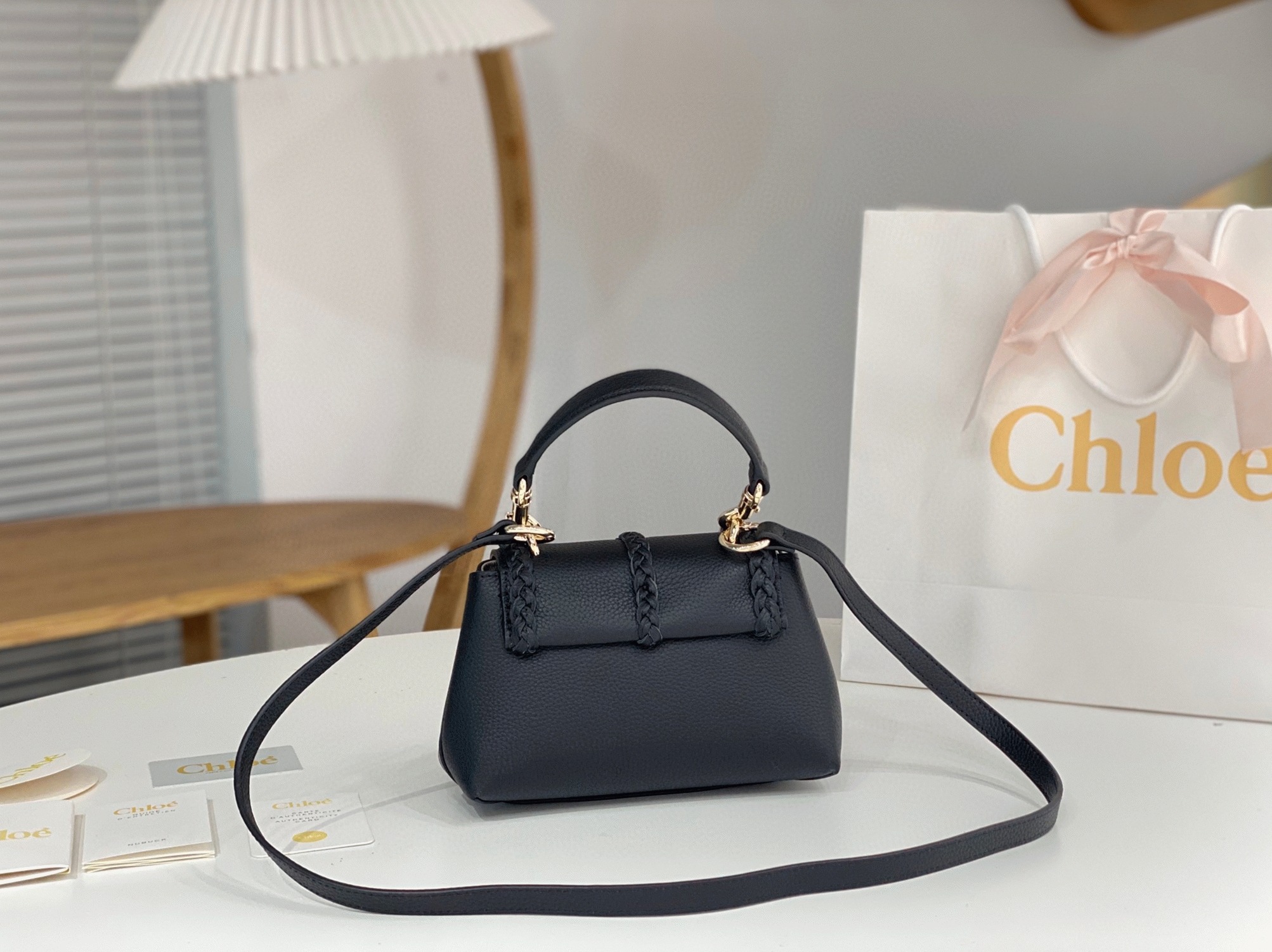 Top Quality Fake Chloe Penelope Mini Shoulder Bag in Black Grained Calfskin