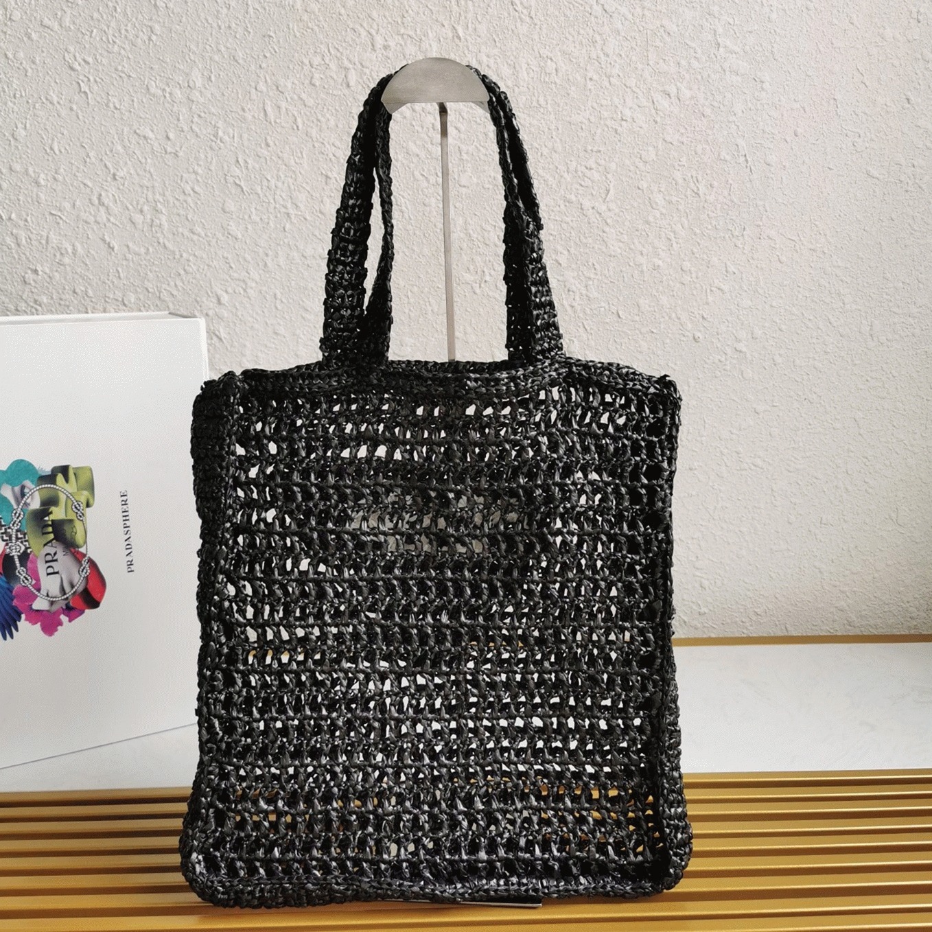 Prada Small Tote Bag Replica in Black Woven Raffia