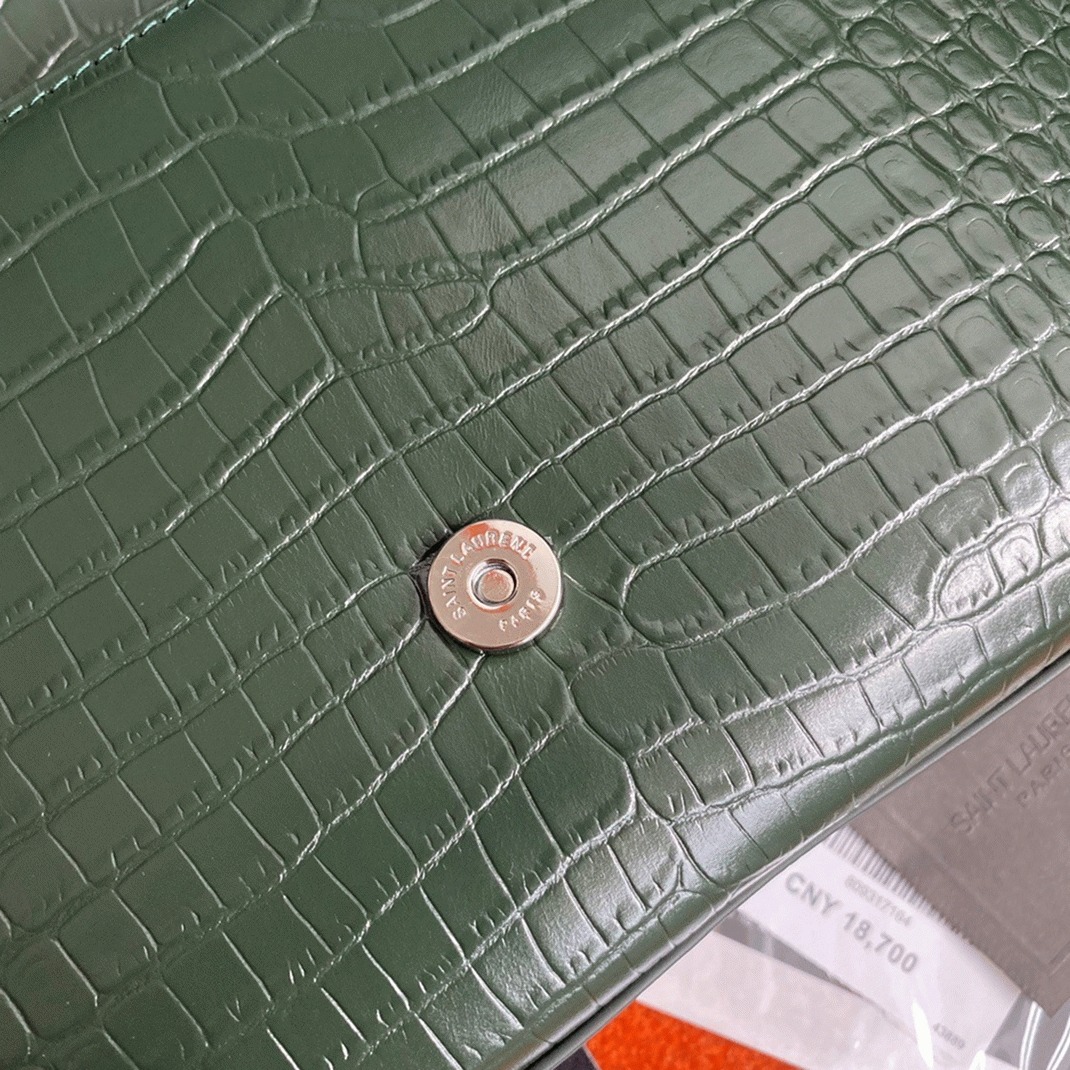Replica Saint Laurent Kate Medium Tassel Bag Green Crocodile-embossed Leather