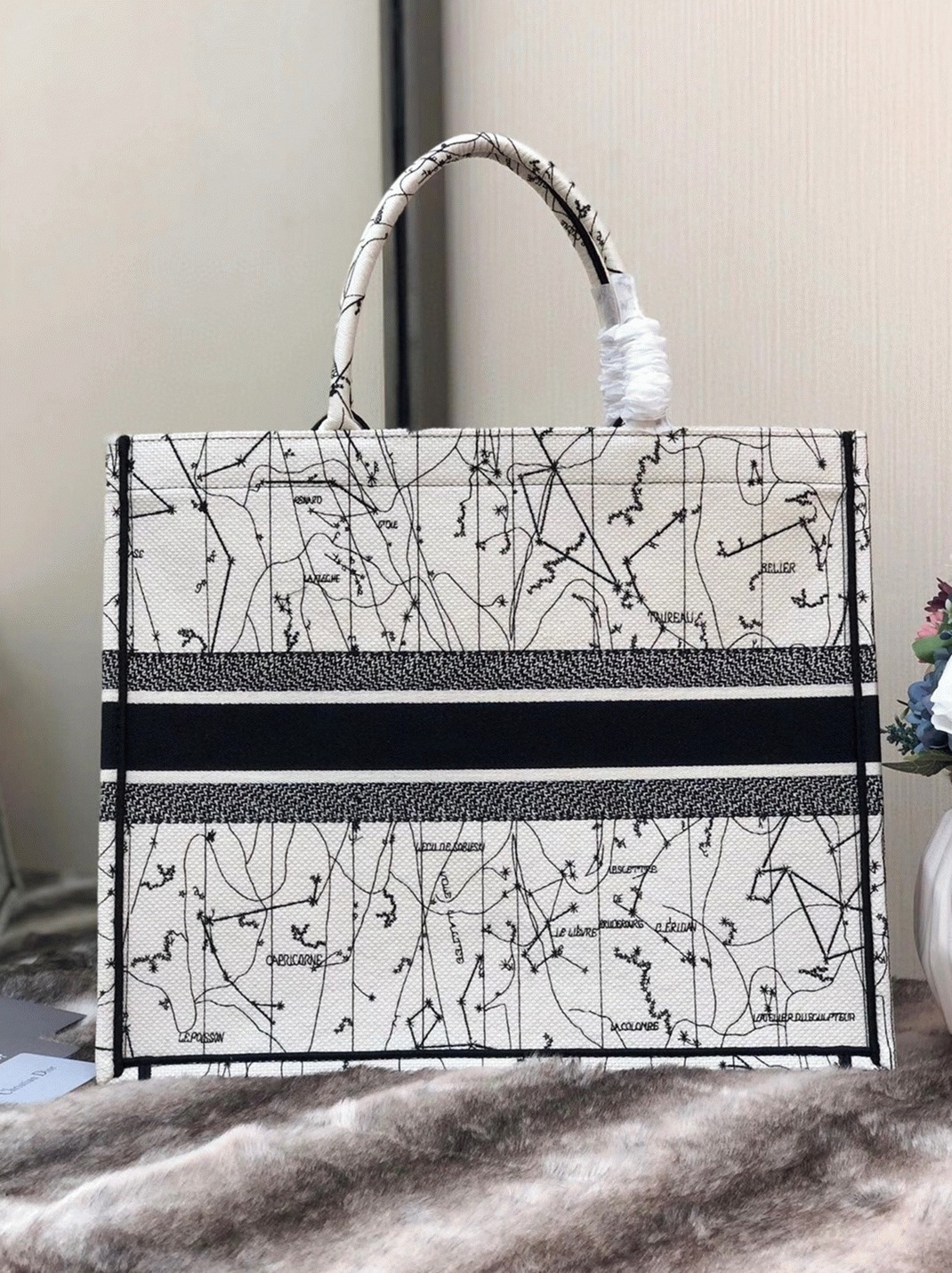 Dior Large Book Tote Bag Replica in Latte Zodiac Embroidery