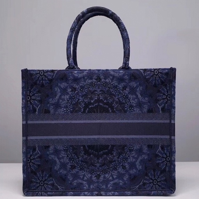 Dior Large Book Tote Bag Fake in Blue KaleiDiorscopic Embroidered Cotton