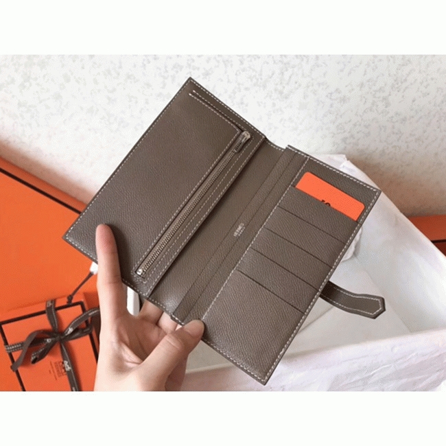 Black Taupe Fake Hermes Bearn Wallet