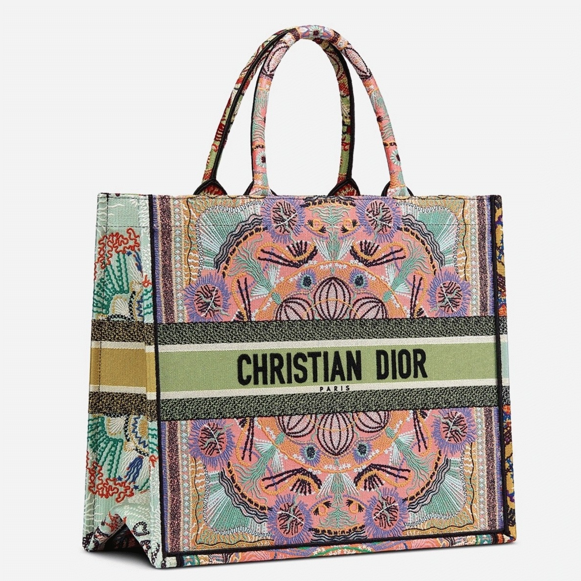 Dior Large Book Tote Bag Fake in Multicolor Lights Embroidery