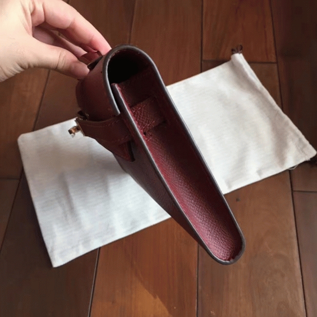 Bordeaux Epsom Fake Hermes Kelly Cut Clutch Sleek Purse