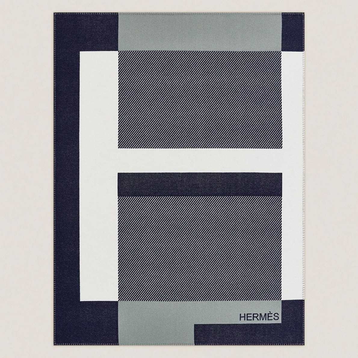 Fake Hermes H Riviera blanket in marine wool and cashmere