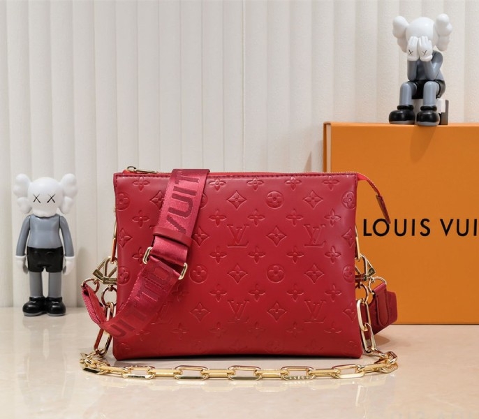 Louis Vuitton Coussin PM Bag In Red With Jacquard Strap