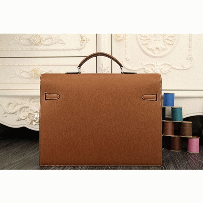 Brown Calf Leather Fake Hermes Kelly Depeche 38cm Briefcase