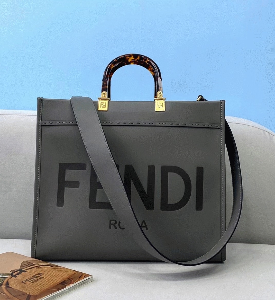 Top Quality Fake Fendi Sunshine Medium Tote Bag In Grey Calfskin