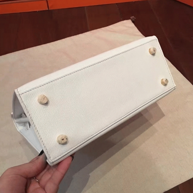 White Epsom Fake Luxury Hermes Kelly 25cm Sellier Structured Bag