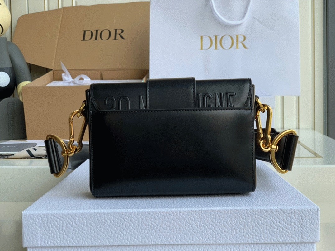 Dior 30 Montaigne Box Bag Replica in Black Box Calfskin
