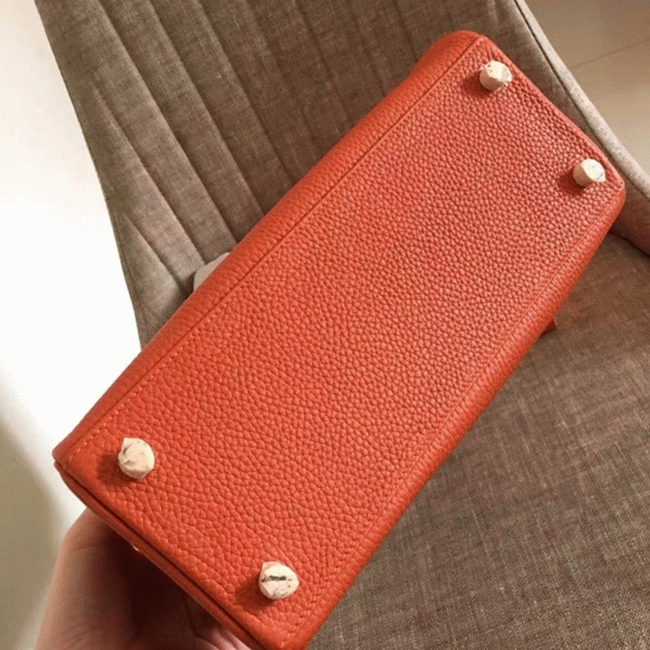 Orange Clemence Fake Hermes Kelly Retourne 28cm Signature Purse