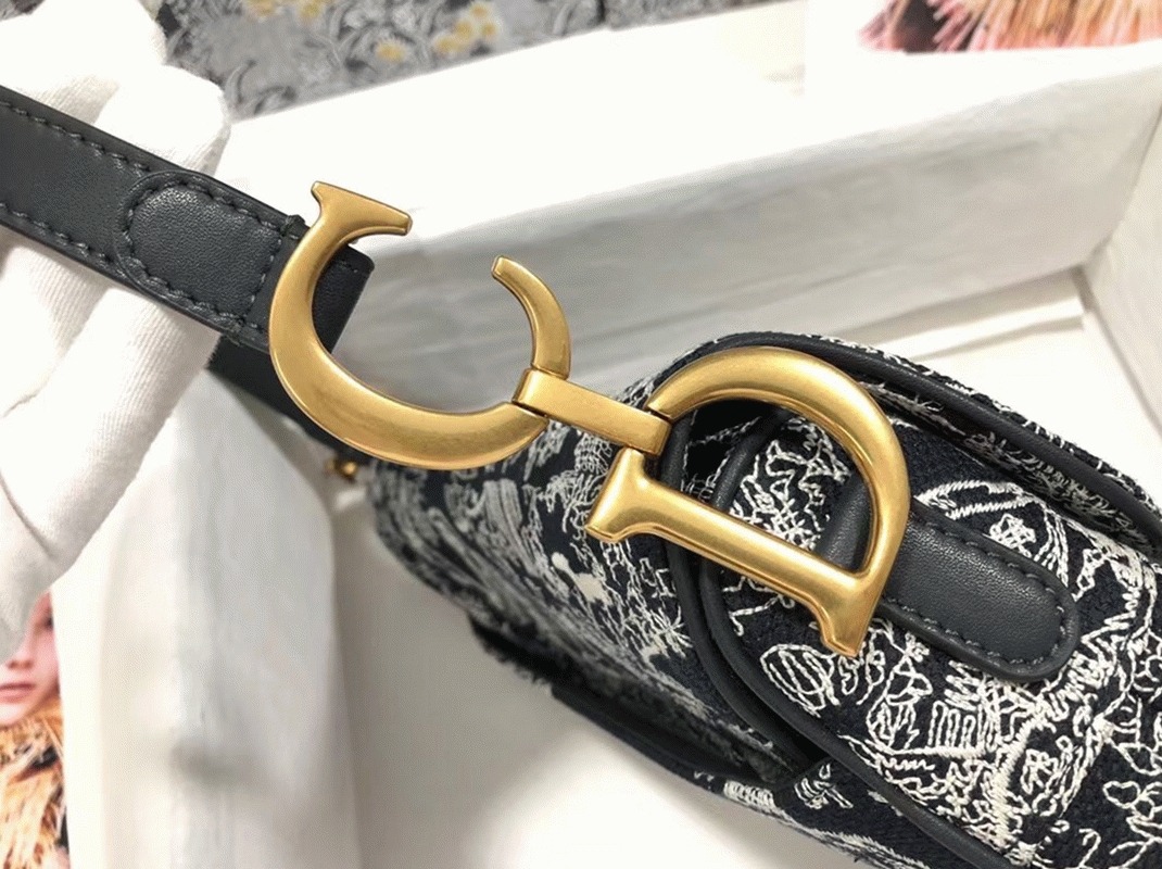 Dior Saddle Bag Knockoff in Blue Toile de Jouy Reverse Jacquard