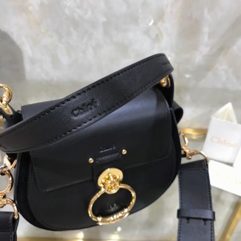 Top Quality Knockoff Chloe Small Tess Shoulder Bag In Black Calfskin