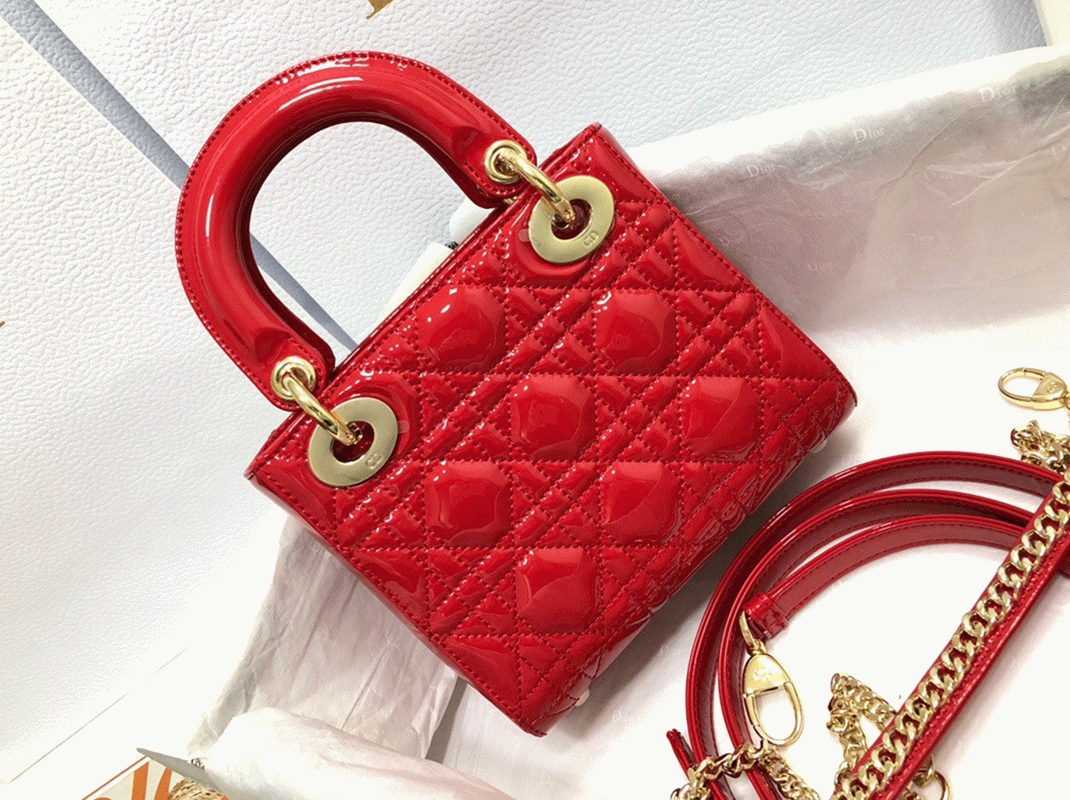 Dior Lady Dior Mini Chain Bag Knockoff with Chain in Red