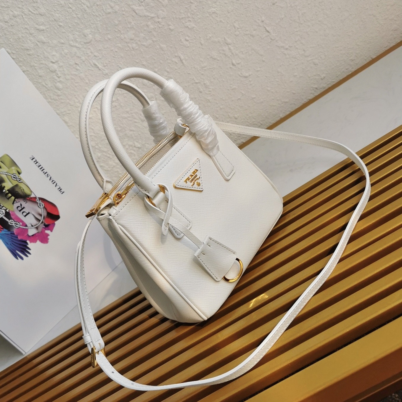 White Prada Mini Galleria Bag Fake