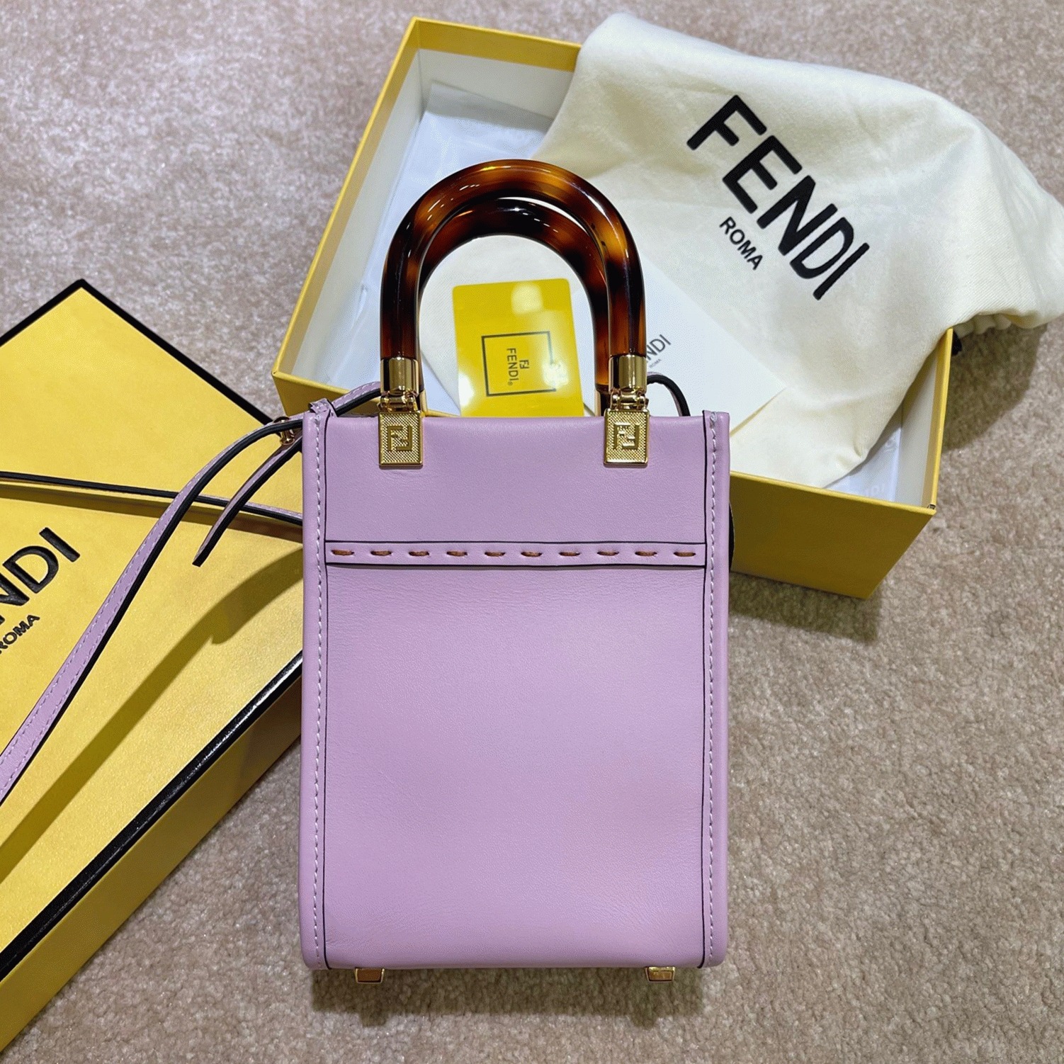 Top Quality Knockoff Fendi Mini Sunshine Shopper Bag In Lilas Leather