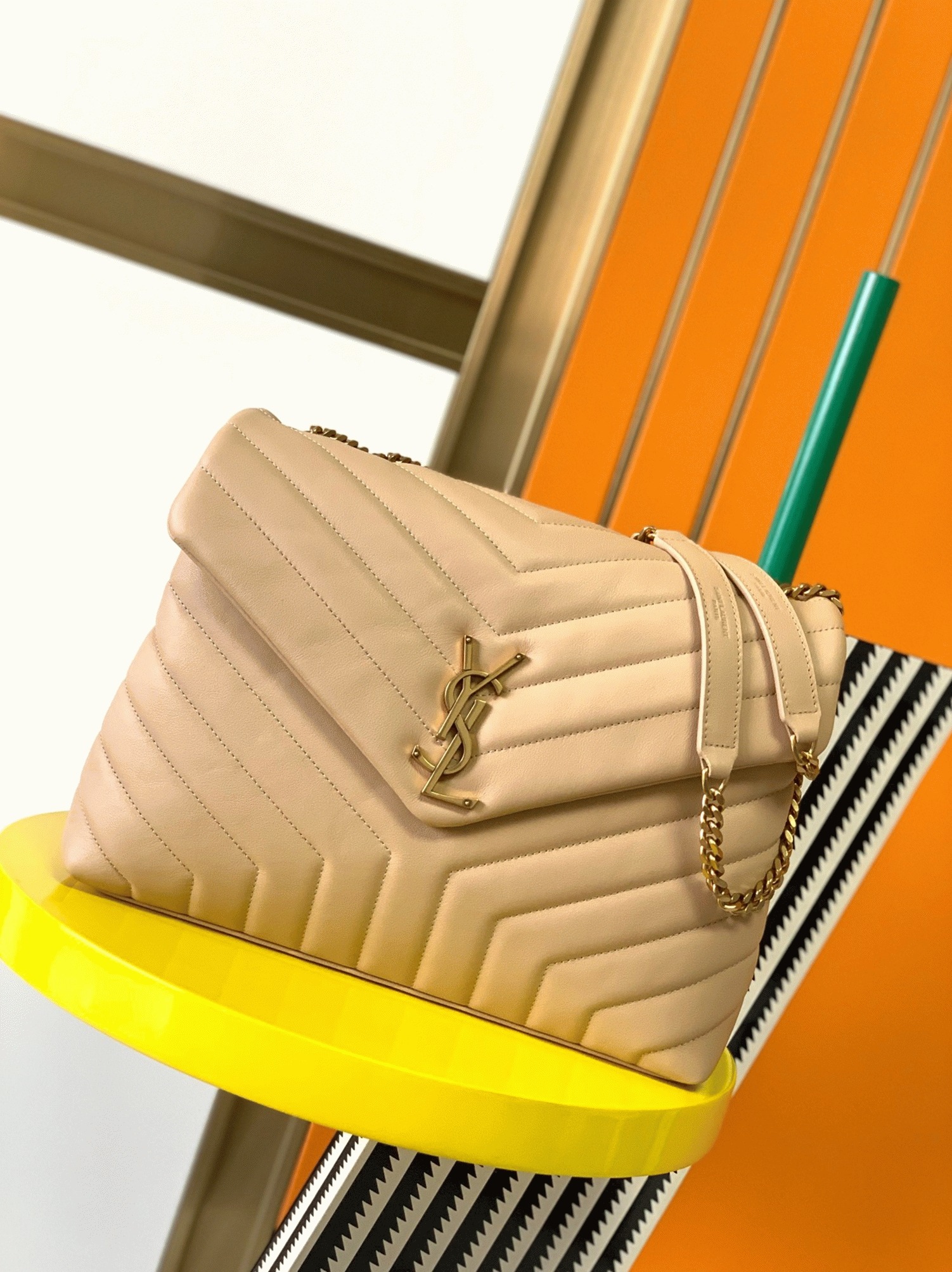 Fake Saint Laurent LouLou Medium Chain Bag Beige