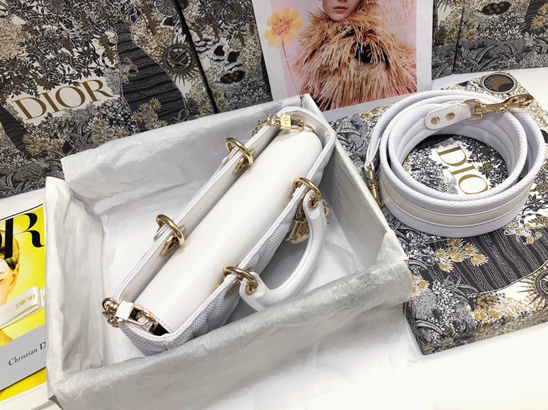 Dior Lady D-Joy Medium Bag Fake in White Macrocannage Technical Fabric