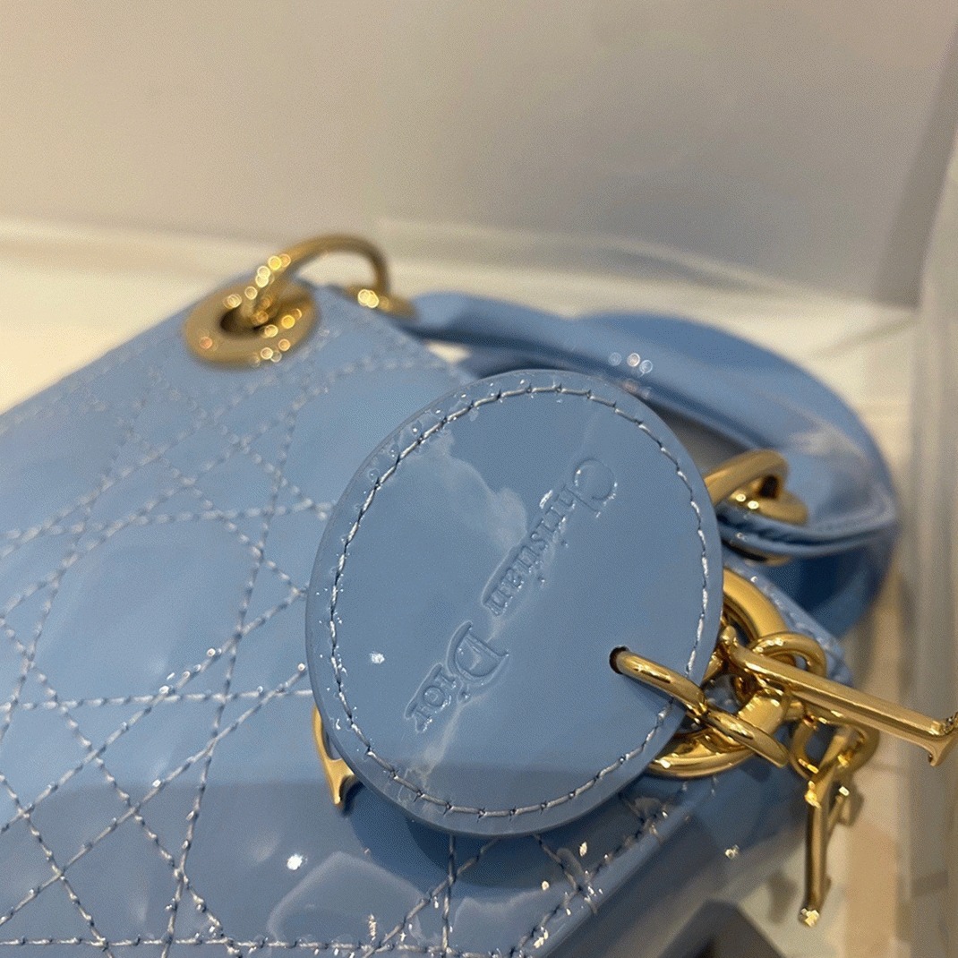 Dior Lady Dior Micro Bag Faux in Blue Patent Cannage Calfskin