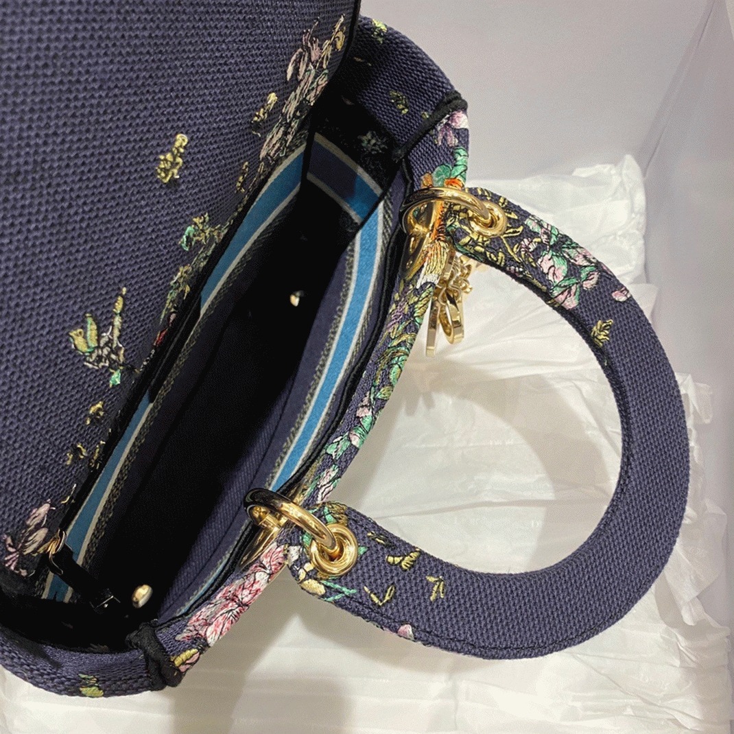 Dior Lady D-Lite Medium Bag Replica in Blue D-Constellation Embroidery