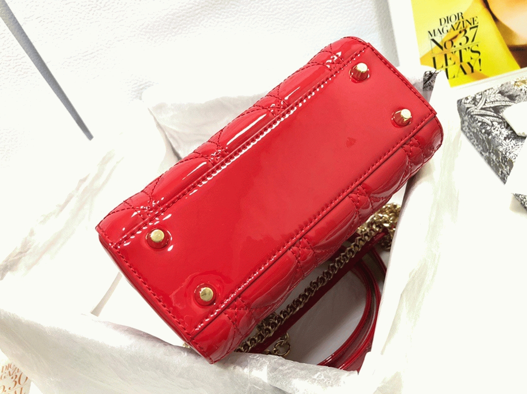 Dior Lady Dior Mini Chain Bag Knockoff with Chain in Red