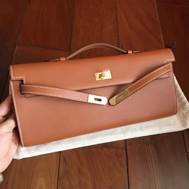 Gold Swift Knockoff Hermes Kelly Cut Clutch Sophisticated Clutch