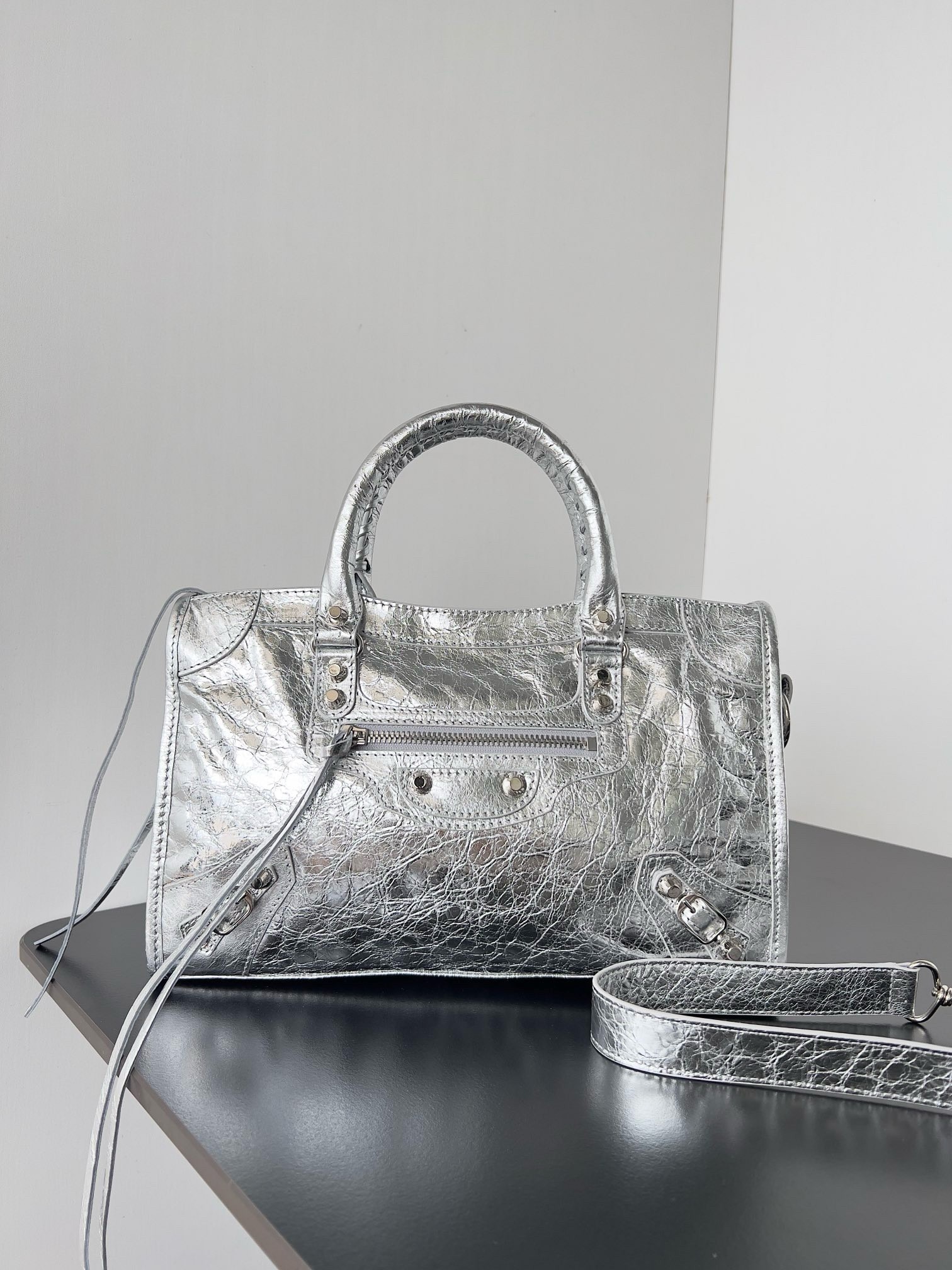 Knockoff Balenciaga Le City Small Bag Silver Metallic Lambskin