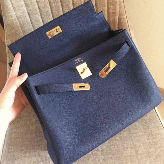 Sapphire Clemence Replica Hermes Kelly Retourne 32cm Deluxe Handbag