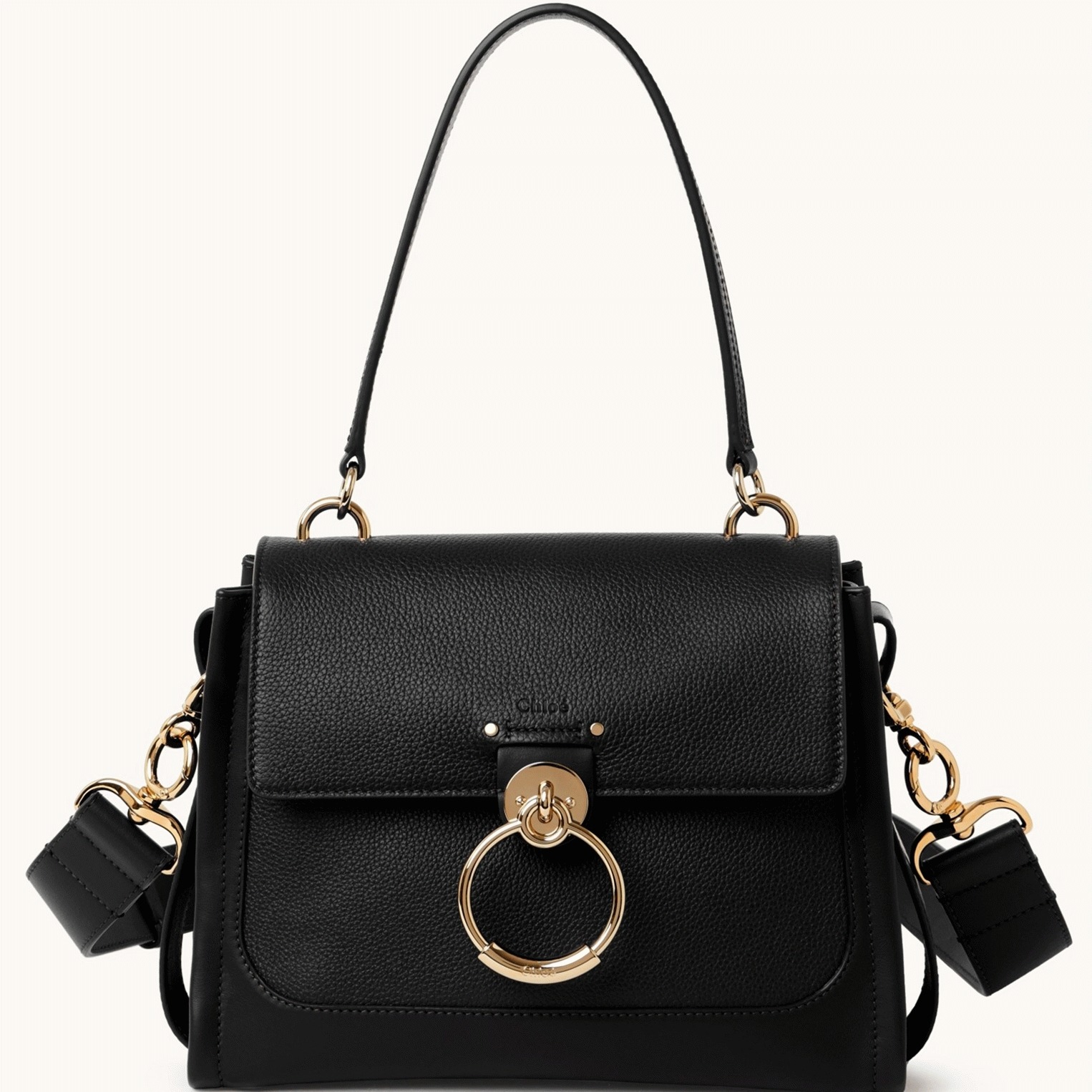 Top Quality Knockoff Chloe Small Tess Day Bag In Black Grained Leather