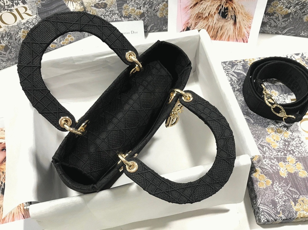 Dior Lady D-Lite Medium Bag Replica in Black Cannage Embroidered Canvas