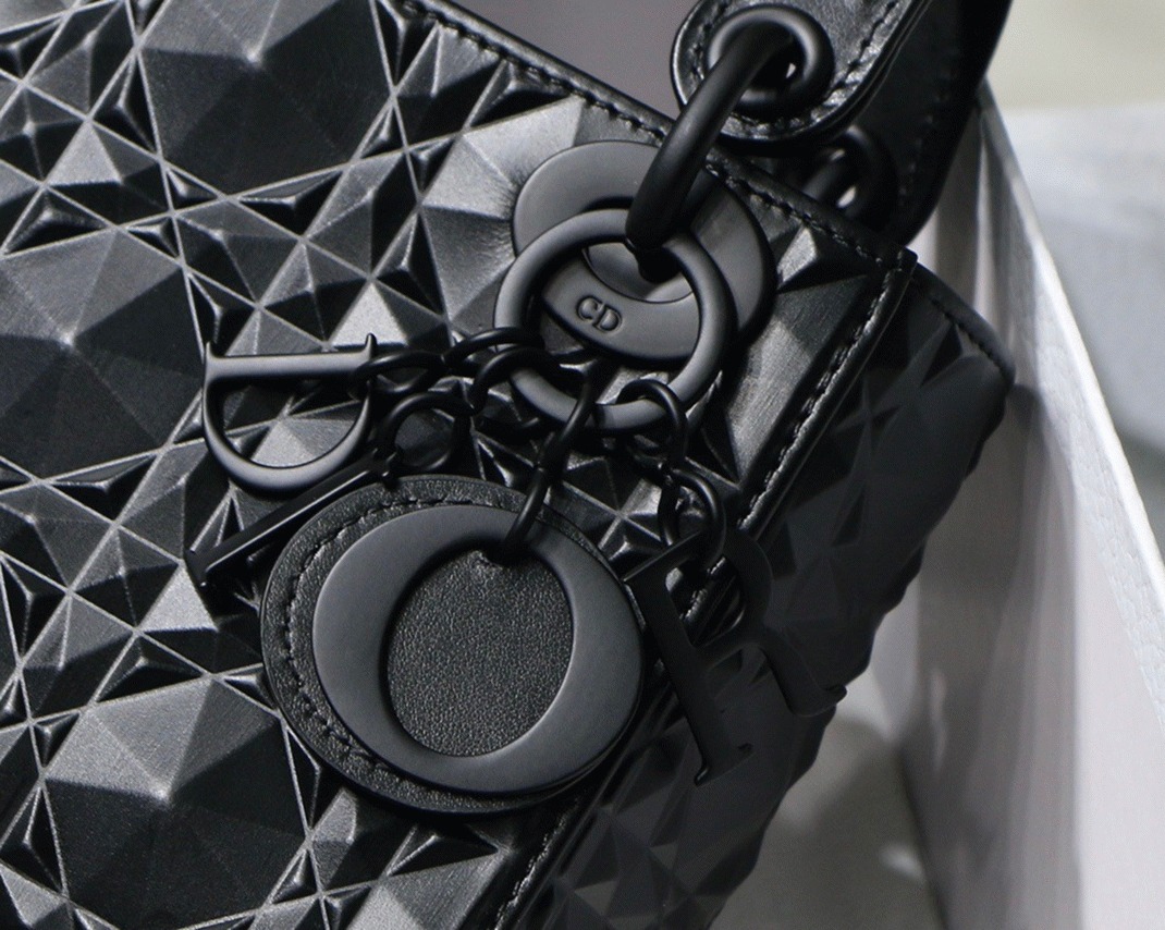 Dior Lady Dior Mini Bag in Black Calfskin with Diamond Motif