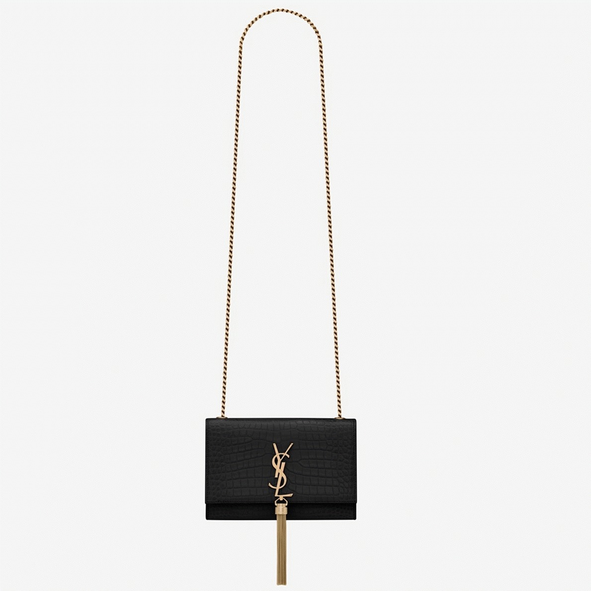 Replica Saint Laurent Kate Small Tassel Bag Black Crocodile-embossed Leather
