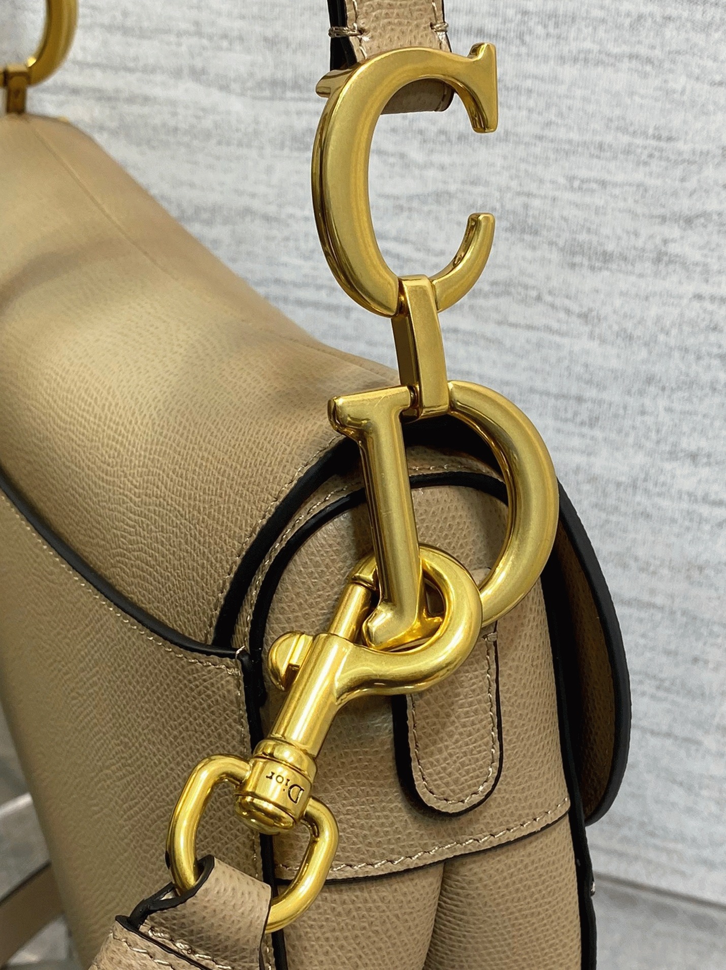 Dior Saddle Bag with Strap Replica in Sand Grained Calfskin