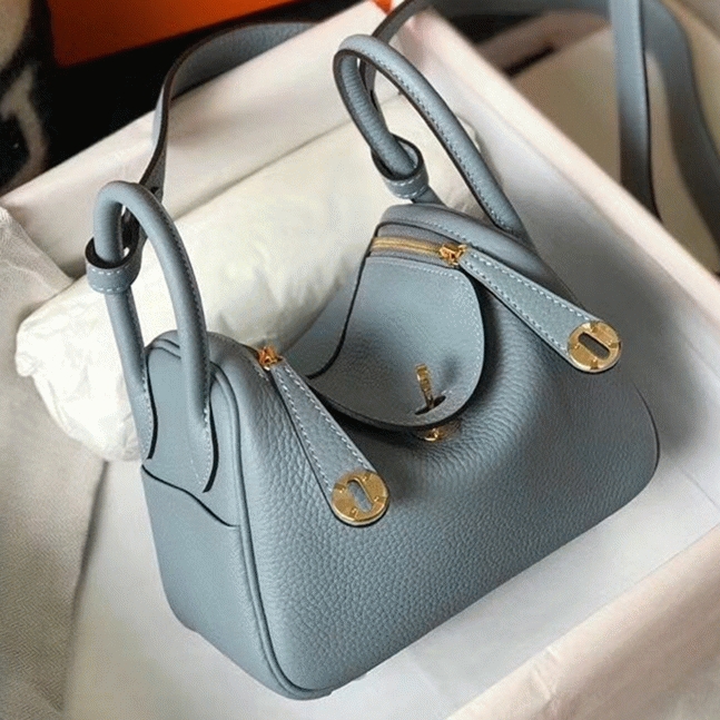 Replica Hermes Lindy Mini handbag in blue lin color