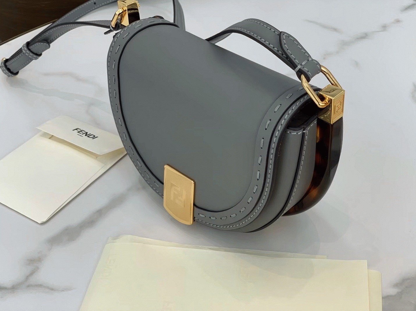 Top Quality Replica Fendi Moonlight Saddle Bag In Grey Calfskin