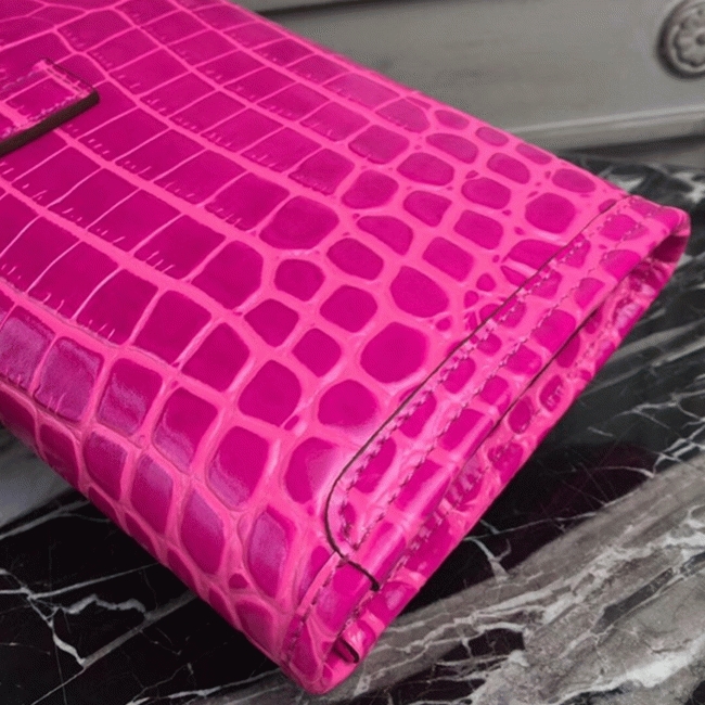 Rose Red Crocodile Leather Replica Hermes Jige Elan 29 Elegant Clutch