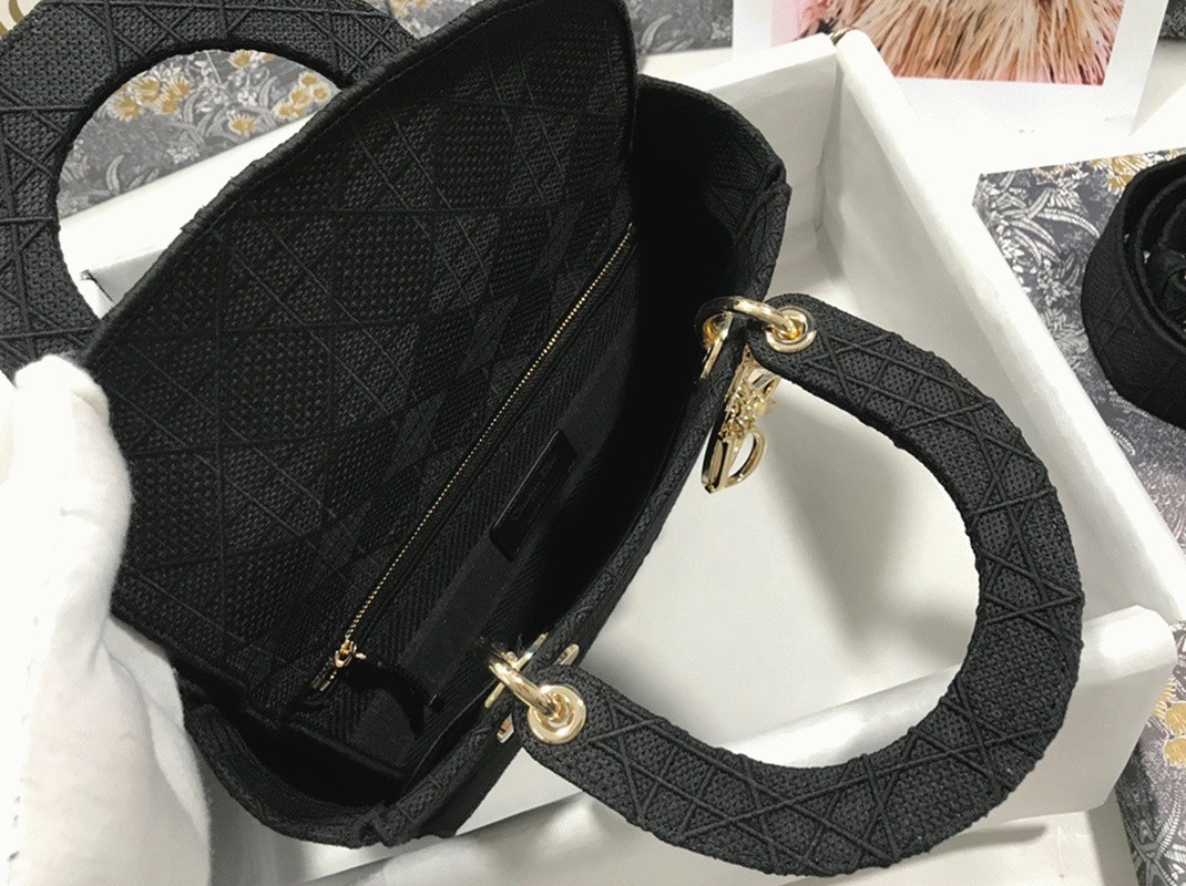 Dior Lady D-Lite Medium Bag Replica in Black Cannage Embroidered Canvas