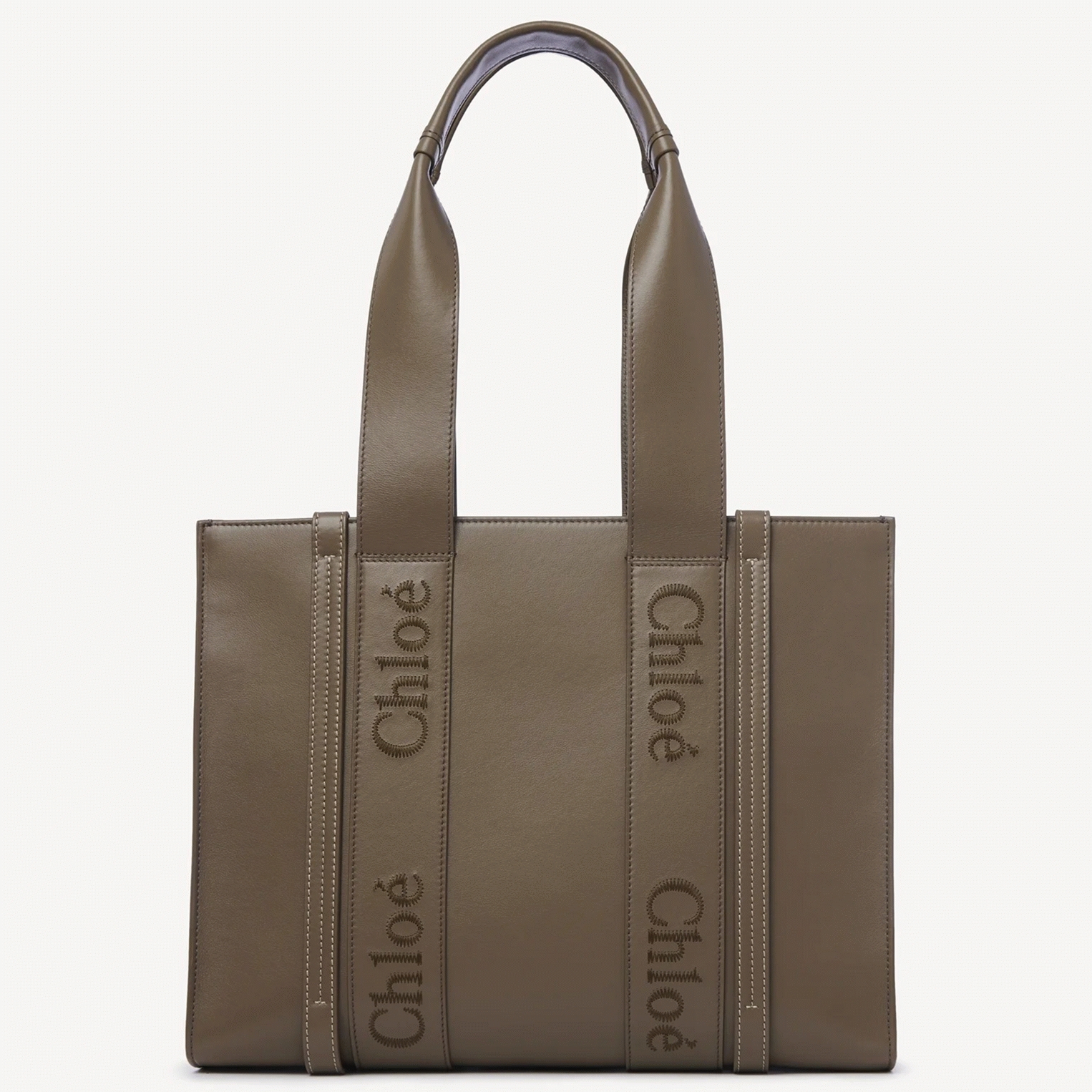 Top Quality Replica Chloe Woody Medium Tote Bag In Army Green Calfskin