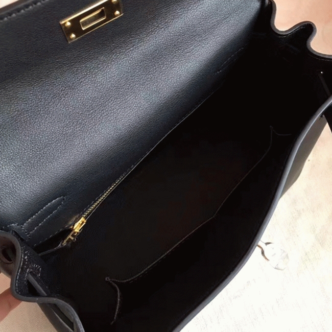 Black Swift Replica Hermes Kelly 25cm Retourne Soft Bag