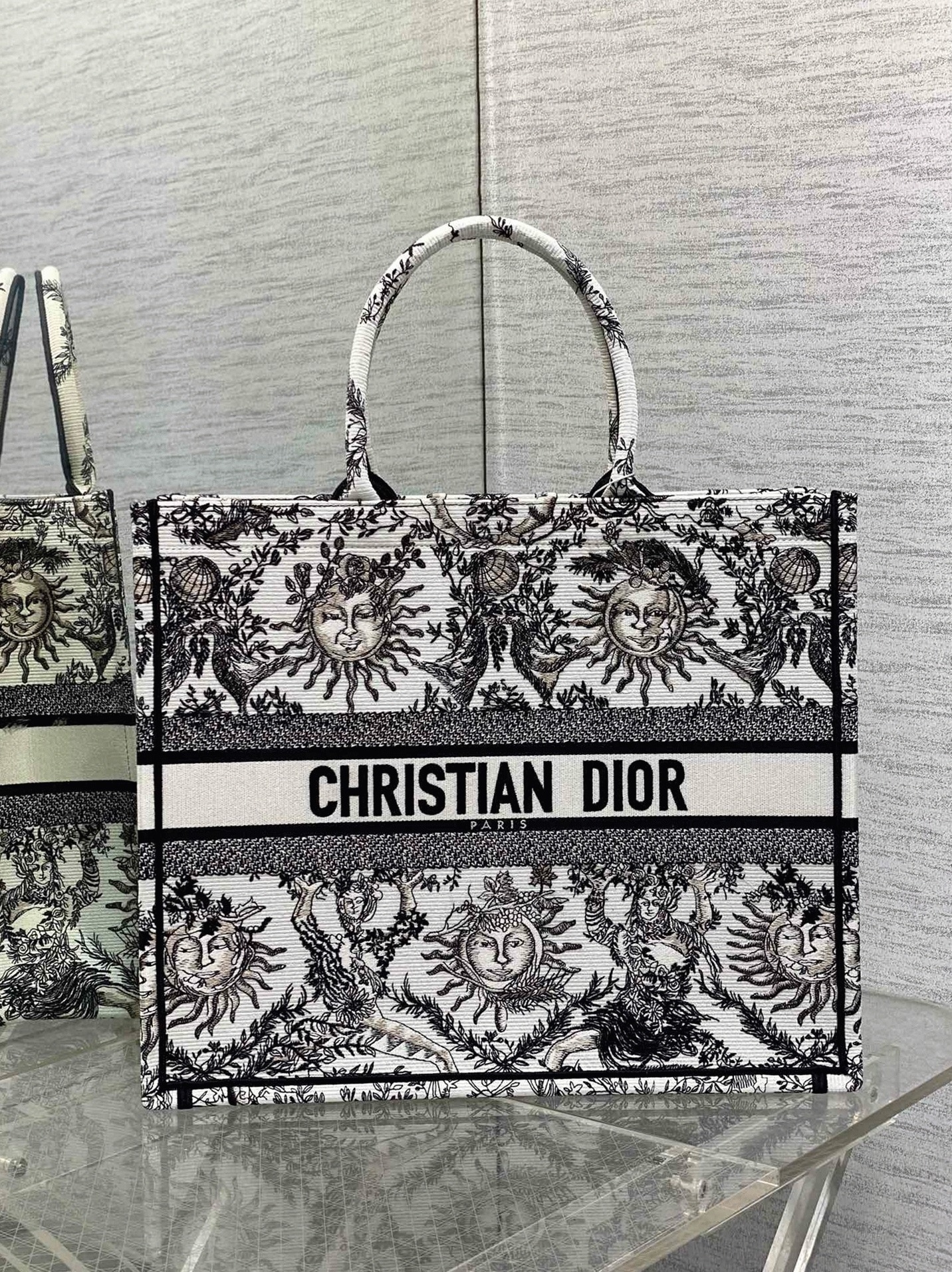 Dior Large Book Tote Bag Fake in White Toile de Jouy Soleil Embroidery