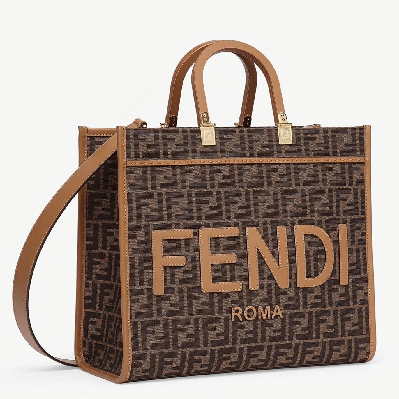 Top Quality Knockoff Fendi Sunshine Medium Tote Bag in Brown FF Jacquard Fabric