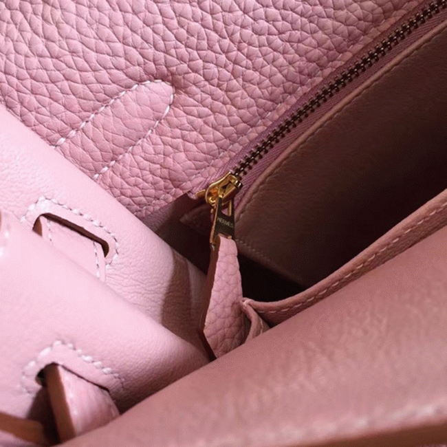 Pink Clemence Replica Hermes Kelly Retourne 32cm Tote