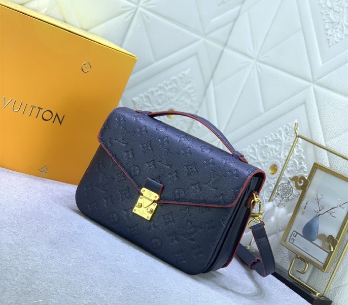 LV Monogram Empreinte Leather Metis In Navy Blue And Red