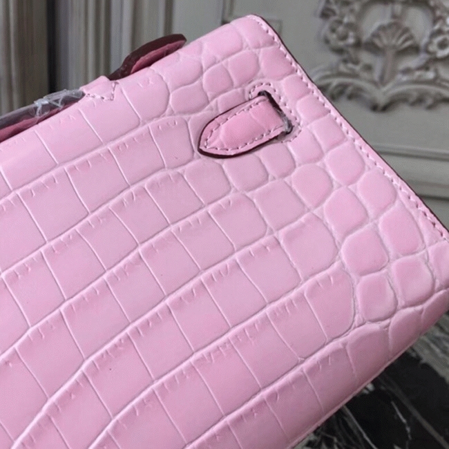 Pink Crocodile Replica Hermes Kelly Cut Clutch Feminine Tote