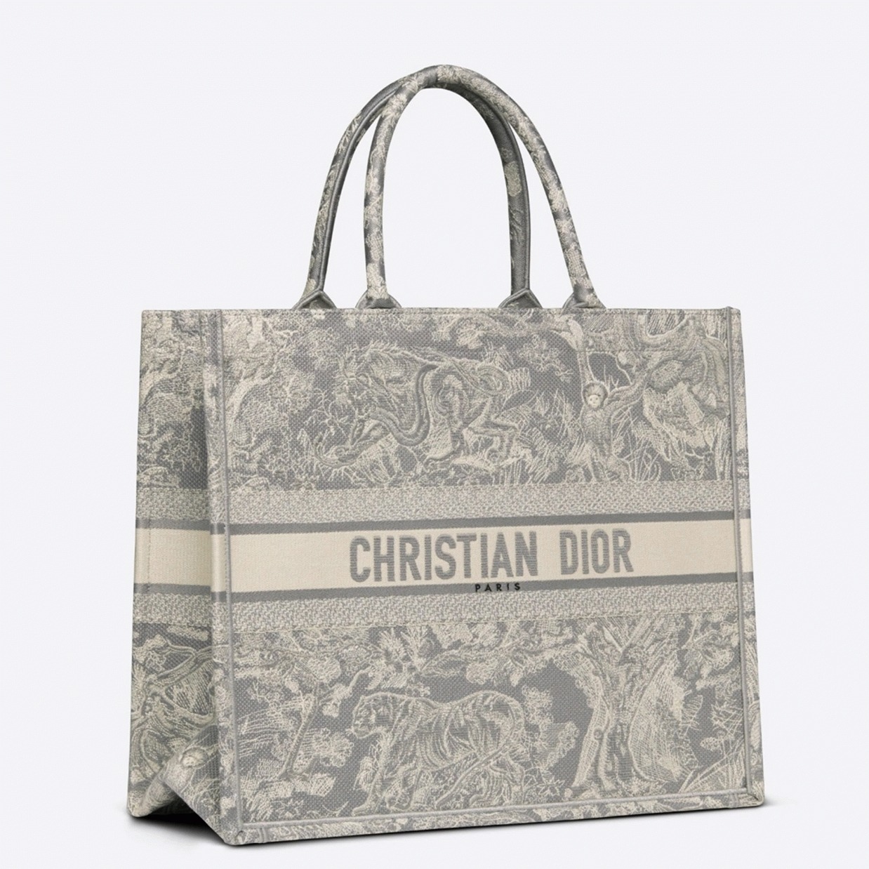 Dior Large Book Tote Bag Knockoff in Gray Toile de Jouy Reverse Embroidery