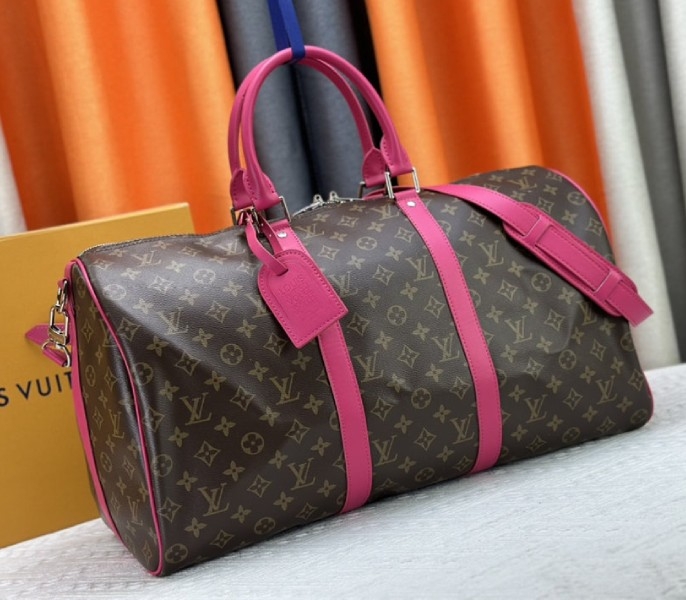Louis Vuitton Monogram Macassar Canvas Keepall Bandouliere 50 In Pondichery Pink