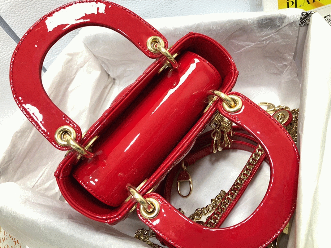 Dior Lady Dior Mini Chain Bag Knockoff with Chain in Red