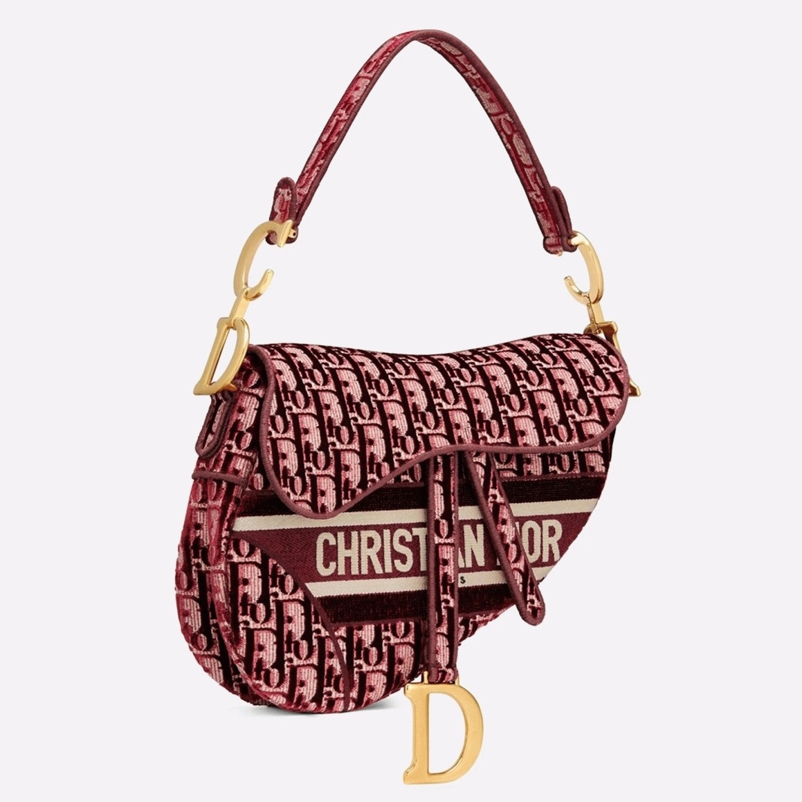 Dior Saddle Bag Faux in Bordeaux Velvet Oblique Embroidered