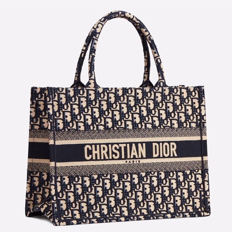 Dior Medium Book Tote Bag Replica in Blue Dior Oblique Embroidery